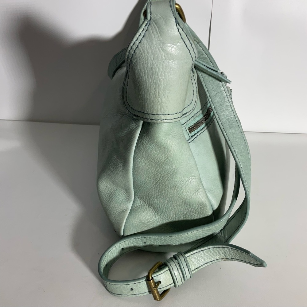 American Leather Company Leather Hanover Mint Green Two Front Zip Pockets Bag - Picture 8 of 16